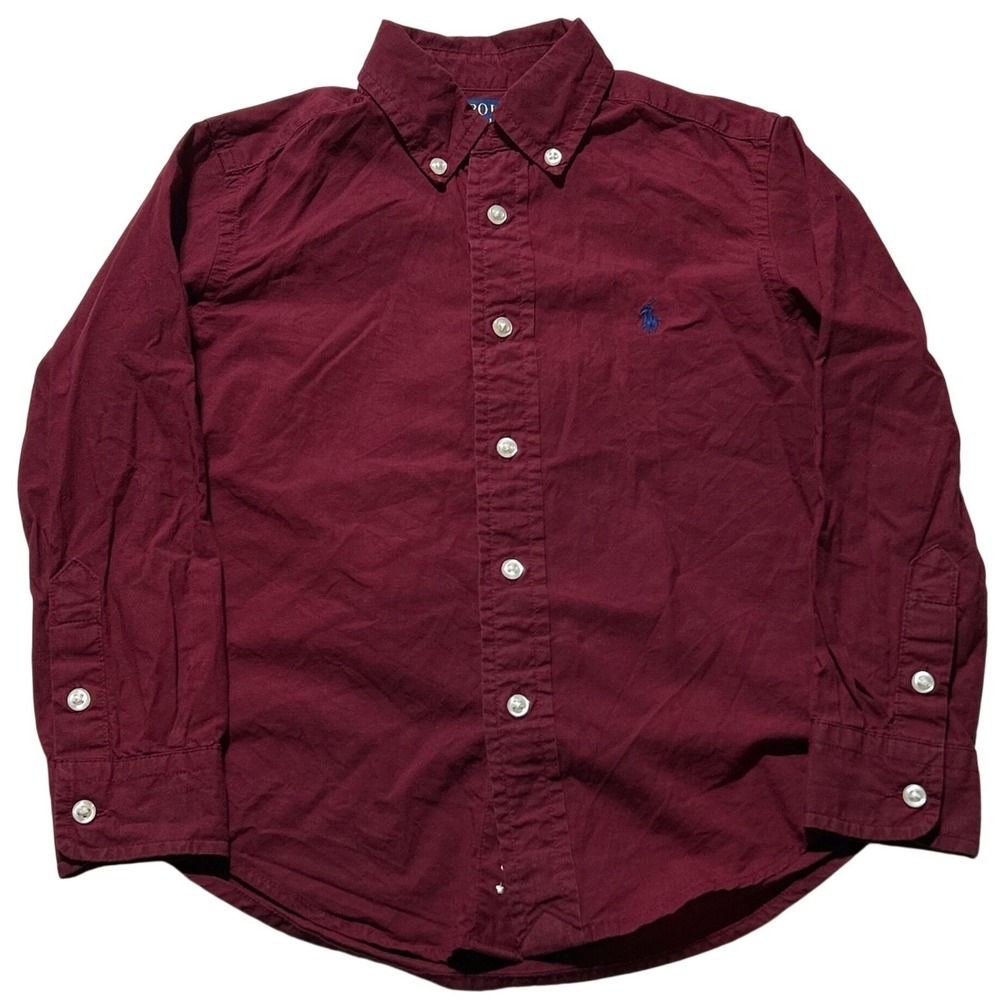 Polo Ralph Lauren Boys Size 5 Burgundy Button Down Shirt Natural Stretch Cotton